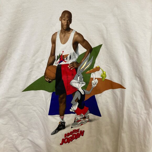 Michael Jordan 🏀 Michael Hare Jordan Bugs Bunny NIKE White Basketball Tee XL - Picture 2 of 6